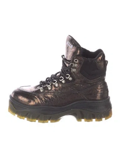 Pre-owned Msgm Leather Hiking Boots In Brown/metallic