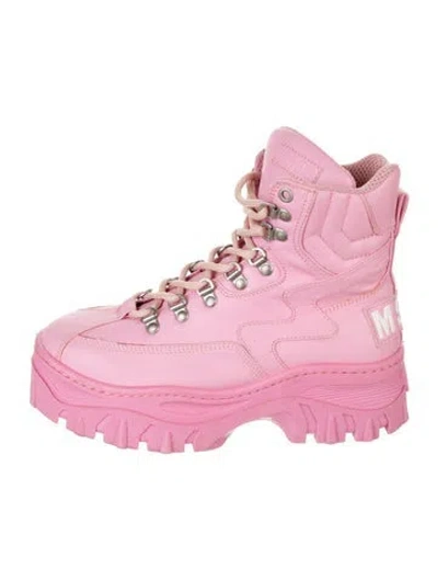Pre-owned Msgm Leather Hiking Boots In Pink