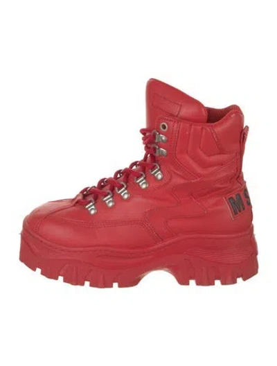 Pre-owned Msgm Leather Hiking Boots In Red