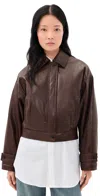 Msgm Logo-patch Cropped Jacket In Brown
