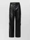 Msgm Black Cargo Pockets Faux-leather Trousers