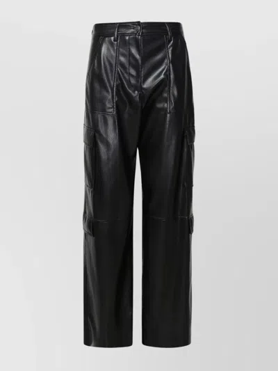 Msgm Leather-like High Waist Wide Leg Trousers In Black