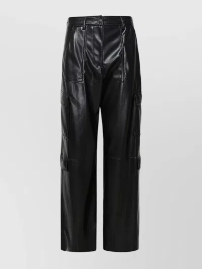 MSGM LEATHER-LIKE HIGH WAIST WIDE LEG TROUSERS