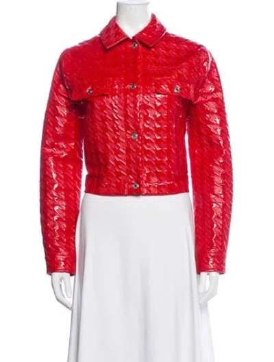 Pre-owned Msgm Leather Patterned Denim Jacket In Red