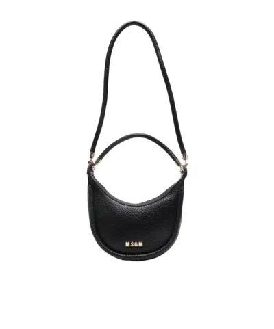Msgm Leather Shoulder Bag In Black