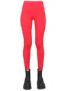Msgm Logo Leggings With Elastic High Waistband In Red