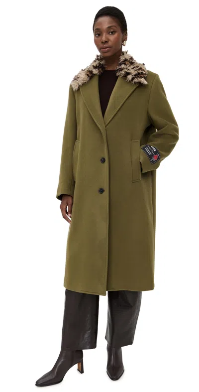 Msgm Leopard Collar Coat Olive In Green