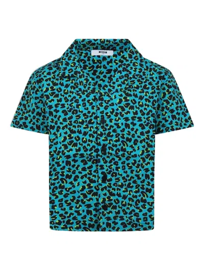 Msgm Kids' Leopard-print Shirt In Blue