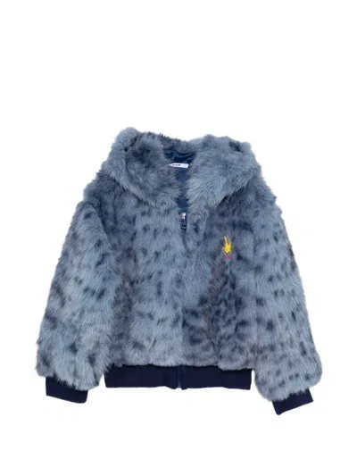 Msgm Kids' Leopard-print Faux-fur Coat In Blue