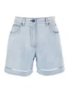 Msgm Light Blue Bermuda Shorts With Pocket Logo And Perforated Details In Blue