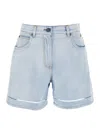 Msgm Light Blue Bermuda Shorts With Pocket Logo And Perforated Details In Light Blue