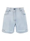Msgm Light Blue Bermuda Shorts With Pocket Logo And Perforated Details In Blue