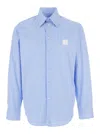 Msgm Light Blue Shirt With All-over Striped Motif And Logo On The Front In Cotton Man In Blue