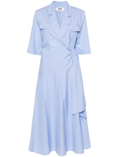Msgm Light Blue Cotton Dress For Women