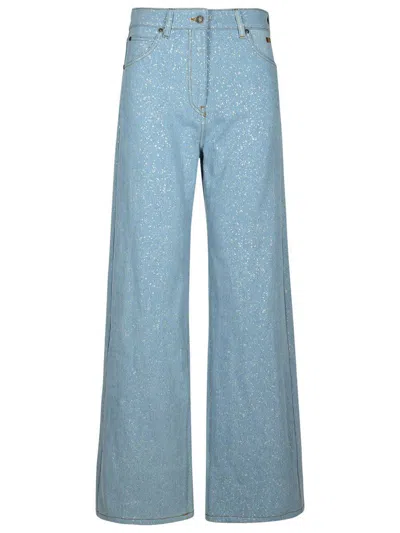 Msgm Logo-appliqué Wide-leg Jeans In Blue