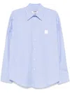 Msgm Logo Cotton T-shirt With Striped Cuffed Sleeves In Light Blue
