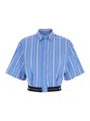 Msgm Collared Neck Cropped Top With Striped Pattern In Blue