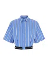 Msgm Collared Neck Cropped Top With Striped Pattern In Blue