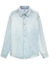 Msgm Light Blue Denim Shirt With Classic Collar In White