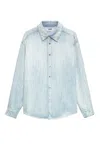 Msgm Light Blue Denim Shirt With Classic Collar In Blue