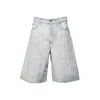 Msgm Light Blue Denim Shorts With Embossed Pattern In White