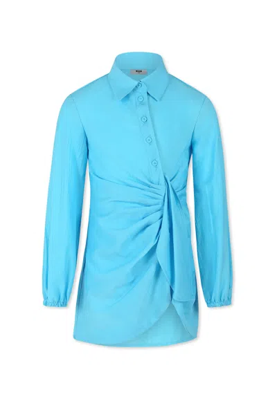 Msgm Kids' Light Blue Dress For Girl With Logo