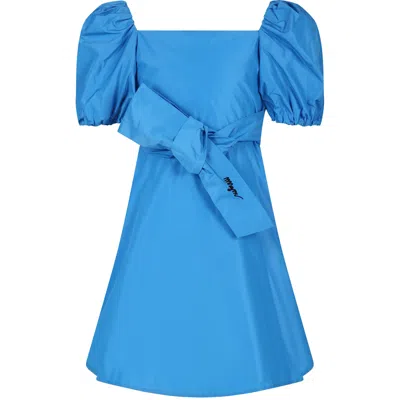 Msgm Kids' Light Blue Dress For Girl With Logo