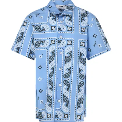Msgm Kids' Light Blue Shirt For Boy With Paisley Print In Multi