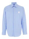 Msgm Light Blue Shirt With All-over Striped Motif And Logo On The Front In Cotton Man In Blue