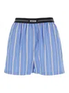 Msgm Blue Bermuda Shorts With Elastic Drawstring Waist With Logo Lettering And All-over Striped Motif In In Blue