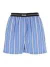 Msgm Blue Bermuda Shorts With Elastic Drawstring Waist With Logo Lettering And All-over Striped Motif In  In Blue