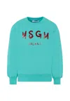 Msgm Light Blue Sweatshirt For Kids With Logo In Multi