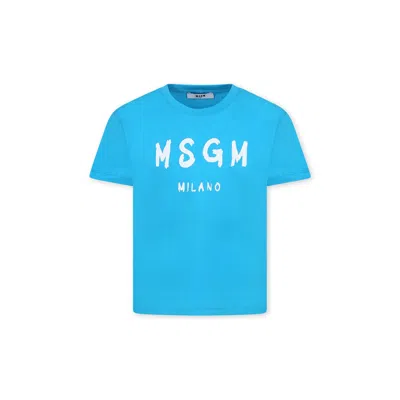 Msgm Light Blue T-shirt For Kids With Logo