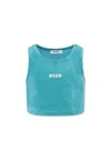 Msgm Logo-embroidered Cropped Tank Top In Blue