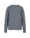 Msgm Frayed-effect Crew-neck Jumper In Blue