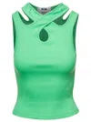 Msgm Light Green Ribbed Tank Top With Cut-out Detailing In Cotton Woman