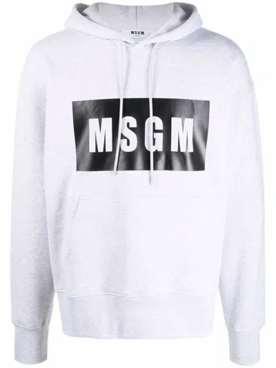 MSGM LIGHT GREY LOGO PRINT HOODIE