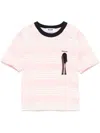 Msgm White And Pink Striped Cotton T-shirt With Bow