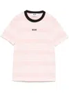Msgm White And Pink Striped Cotton T-shirt With Logo