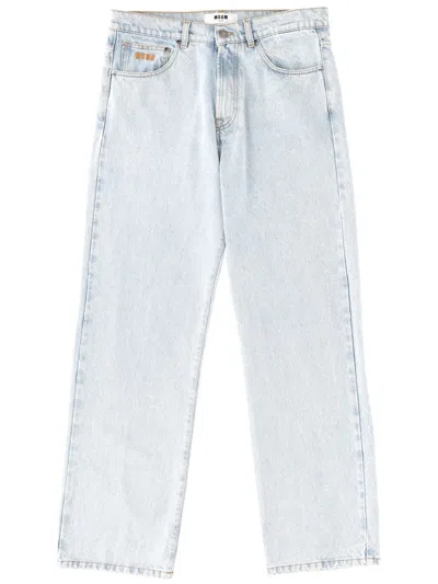 Msgm Light Wash Embroidered Logo Jeans In Gray