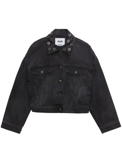 Msgm Embellished Denim Jacket In Black