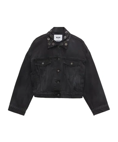 Msgm Light Wash Jacket In Black