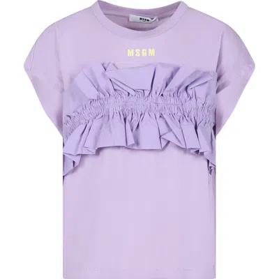 Msgm Kids' Lilac T-shirt For Girl With Logo