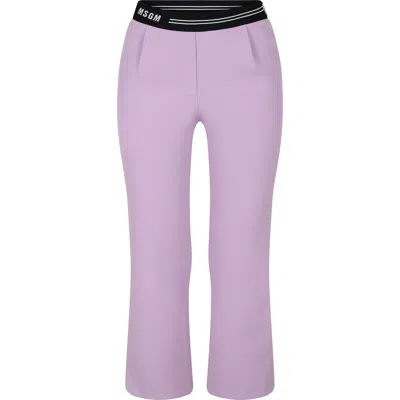 Msgm Kids' Lilac Trousers For Girl With Logo