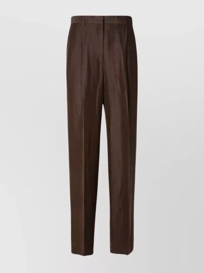 Msgm Linen Blend Trousers With Back Welt Pockets In Brown