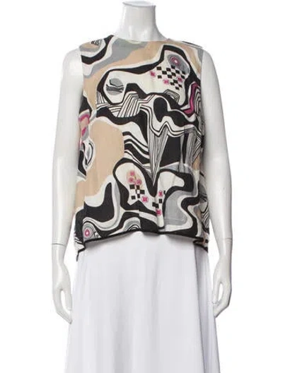Pre-owned Msgm Linen Graphic Print Top In White