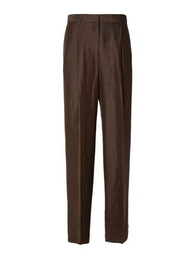 Msgm Linen Pants In Brown
