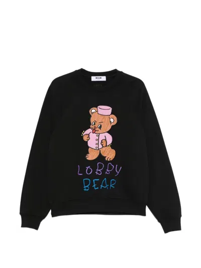 Msgm Lobby Bear Crew Neck Sweatshirt In Black