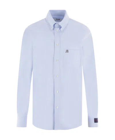 Msgm Logo-appliqué Cotton Shirt In Blue