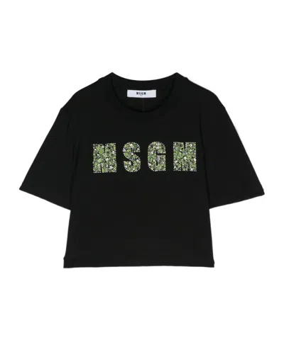 Msgm Logo-appliqué Cotton T-shirt In Black